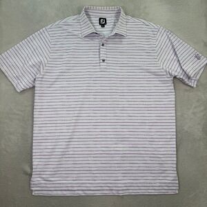 Footjoy FJ Mens 2XL Pinstripe Stripe Golf Polo Shirt Short Sleeve White Purple